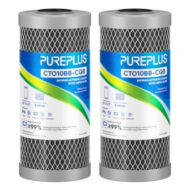 Imagem de PUREPLUS Filtro de água de carbono ativado para toda a casa, 5 mícrons, 25,4 x 11,4 cm, cartucho de substituição de carbono para remoção de chumbo, compatível com GE GXWH40L, GXWH35F, BB10, FXHTC,