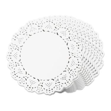Imagem de Doilies de papel 17,8 cm de renda branca redonda papel descartável toalha de papel redondo para buffet bolo comida frita festa casamento decoração de utensílios de mesa 150 peças