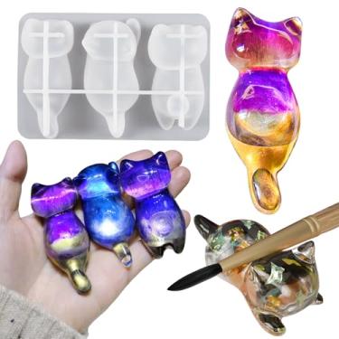 Imagem de Wehous Molde 3D de silicone para gatos, moldes de resina epóxi, chaveiro, joias, pingente, molde animal gatinho para fundição de resina, gesso de concreto, arte, artesanato, faça você mesmo, vela,
