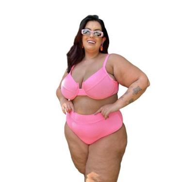 Imagem de Biquíni Moda Praia Plus Size Hot Pants Meia Taça Retrô Canelado Blogue