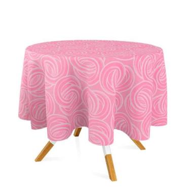 Imagem de Toalha de Mesa Redonda em Tecido Jacquard Rosa Bebê Argolas Tradiciona