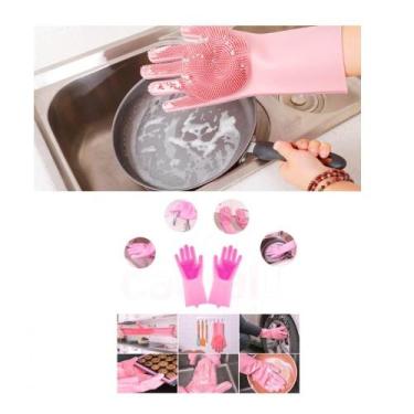Imagem de Par De Luvas Esponja Lava Louça Rosa - BCS