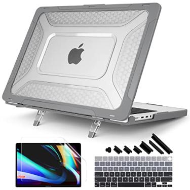 Imagem de Batianda Compatível com M3 Macbook Pro 14" Case 2023 2021 Release A2779/A2918 Model, Heavy Duty Honeycomb Design Capa Protetora Rígida com Pára-Choque Tpu e Suporte Dobrável com Capa de Teclado, Cinza