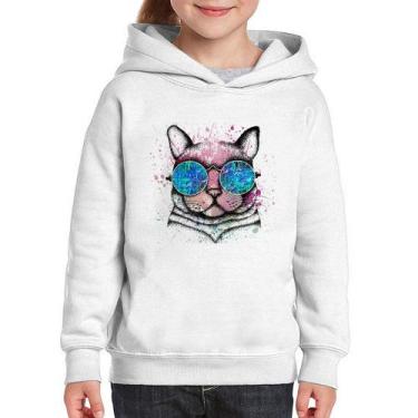 Imagem de Moletom Infantil Gato de Óculos Psicodélico - Foca na Moda, Branco, 4