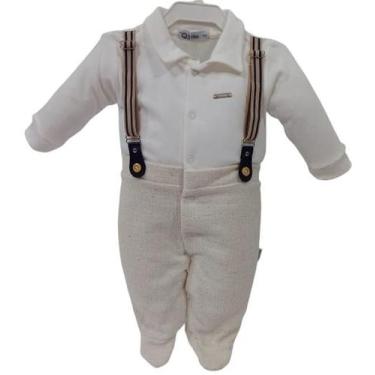 Imagem de Macacão Longo Bebê Menino Luxo Zafielo Suedine Linho Ref 583, Bege, G 