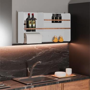 Imagem de Porta Temperos em Aço Carbono Branco e Madeira C/ Porta Papel - 80cm L