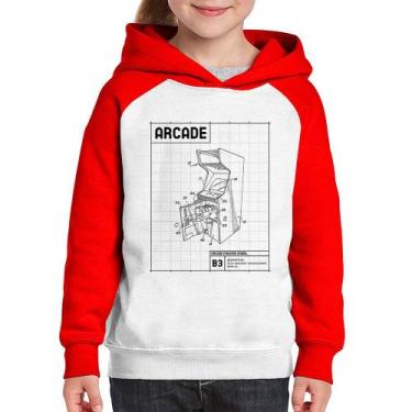 Imagem de Moletom Infantil Arcade Fliperama Projeto - Foca na Moda, Branco, Verm