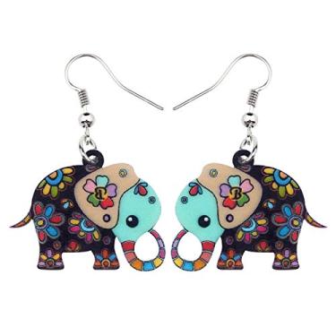 Imagem de BONSNY Pingente de elefante da selva da África em acrílico para mulheres, crianças, brincos, joias, pingentes, presentes Preto