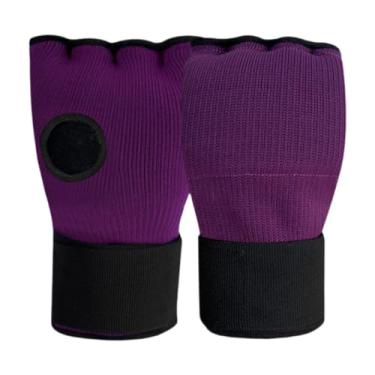 Imagem de menolana Luvas internas de mão para boxe, luvas macias de meio dedo sob proteção com alça de pulso longa para esportes de taekwondo mma, Roxo