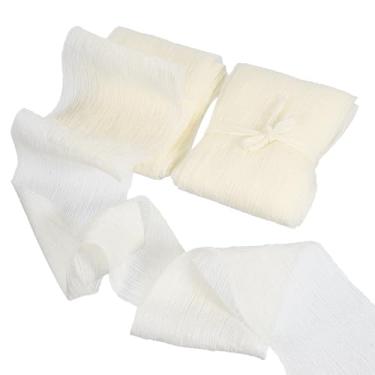 Imagem de PATIKIL 2 rolos de fita enrugada de chiffon 7,5 cm x 15 m de tecido feito à mão fita de seda para buquês decoração de embrulho de gravata de casamento convites artesanato bege