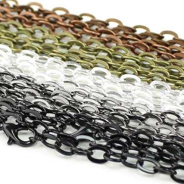 Imagem de CleverDelights Colares de corrente de cabo de 5 x 7 mm - pacote com 50 - 61 cm de comprimento - pacote misto - prata brilhante, bronze antigo, cobre antigo, bronze antigo, bronze antigo, bronze