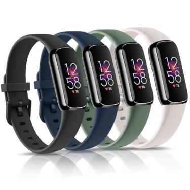 Imagem de Pacote com 4 pulseiras para Fitbit Luxe, pulseira de substituição de silicone macio para Fitbit Luxe/Luxe, edição especial, monitor fitness feminino e masculino (preta/luz das estrelas/azul