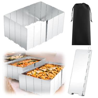 Imagem de MorningRo 1 peça de 20 pratos para fogão a vento, protetor de acampamento, 154 x 19 cm, pára-brisas dobrável ao ar livre de aço inoxidável com bolsa de cordão para acampamento, piquenique, queimador