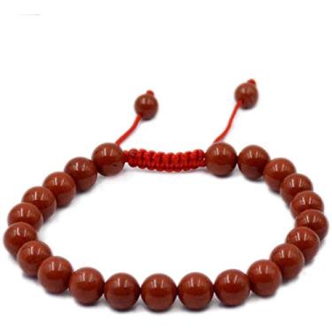Imagem de Beads Hub Jaspe vermelho natural contas lisas redondas 8 mm pulseira ajustável TB-59 para homem, mulher, amigo, presente FriendshipBand, Medium, Pedra, Jaspe