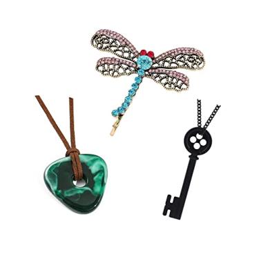 Imagem de Mullike Colar Coraline com pingente de chave, colar de pedra de libélula, clipes de cabelo, adereços de filme de Halloween, fantasia de cosplay para mulheres e homens, Zinco, Sem Pedra Preciosa