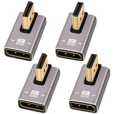 Imagem de Adaptador 8K DisplayPort 1.4 90 graus e 270 graus banhado a ouro pacote com 4, conversor de conector vertical DP macho para fêmea de ângulo reto DP extensor em forma de L, suporta 8K @60Hz, 4K@144Hz,