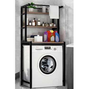 Imagem de Prateleira de lavanderia de 3 andares, acima da prateleira da máquina de lavar, prateleiras acima do vaso sanitário com haste de suspensão, prateleira de armazenamento sobre a lavadora e secadora,