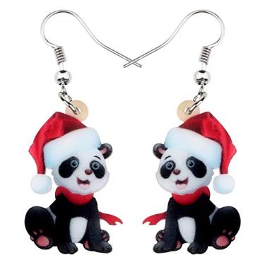 Imagem de DALANE Brincos de panda de chapéu de Natal de acrílico com pingente de joias para mulheres, Acrílico, Sem pedra preciosa