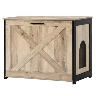 Imagem de Dwanton Caixa de areia para gatos oculta, caixa de areia para gatos, entrada reversível pode ser do lado esquerdo ou direito, armário interno, banheiro de madeira, mesa de extremidade, mesa de