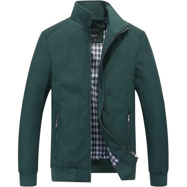 Imagem de Jaqueta masculina leve, jaqueta de transição de mangas compridas, jaqueta bomber, jaqueta esportiva com zíper, corta-vento para homens com gola alta clássica, verde, 8XL