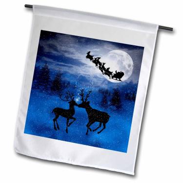 Imagem de 3dRose fl_79414_1 Rena de Natal romântica se beijando na neve com uma lua de inverno brilhando na bandeira do jardim da floresta, 30 x 45 cm