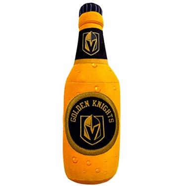 Imagem de Garrafa de cerveja NHL LAS Vegas Golden Knights de pelúcia para cães e gatos. Brinquedo de pelúcia para cães e gatos com barulho interno e lindo nome do time de hóquei