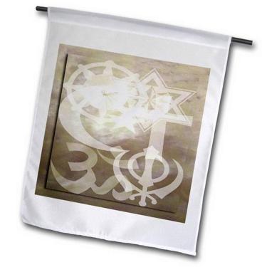 Imagem de 3dRose fl_49133_2 Símbolos inter-religiosos nas nuvens, bandeira de jardim sépia, 45,7 cm x 68,8 cm