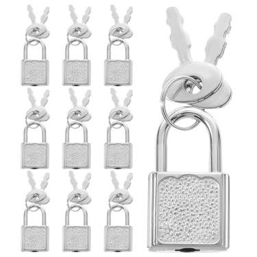 Imagem de 10 mini cadeados fofos de diário, pequenos cadeados de bagagem com chaves, cadeado pequeno, cadeado prateado para caixas de joias, decoração de mochila de viagem