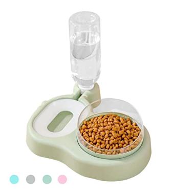 Imagem de Tigelas elevadas para gatos, tigela inclinada de 15° para ração e água com dispensador automático de água, prato para gatos pequenos e médios (verde)