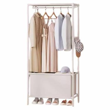 Imagem de Guarda-roupa Armário de guarda-roupa, não-tecido, fileira dupla única com cortinas, guarda-roupa, tubo de aço reforçado, armazenamento de roupas penduradas armário