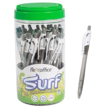 Imagem de FLEXOFFICE Canetas esferográficas de baixa viscosidade, tinta preta, ponta fina de 0,5 mm, pacote com 40 unidades, canetas de tinta lisa, canetas esferográficas, corpo pálido transparente