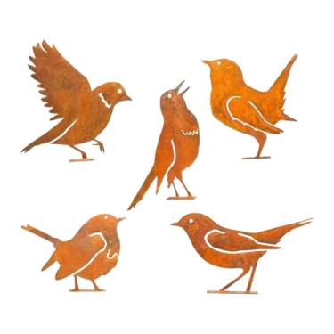 Imagem de Dualoai 5 pçs ferro pássaro decoração pássaro silhueta ornamentos quintal adorno foto adereços ferrugem ferro pássaros para portões de jardim cercas decoração, Style C