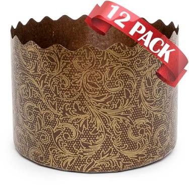 Imagem de Molde de paska de 425 g para pão de páscoa pacote com 12 - molde grande de papel para pão de páscoa design marrom - Molde de panetone para panetone Kulich Paska Moldes para pão de Páscoa Kulich