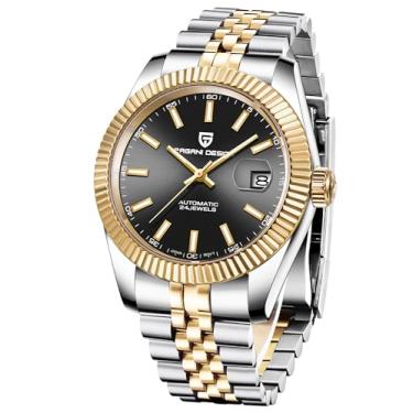 Imagem de Relógio automático Pagani Design, caixa de aço inoxidável de 40 mm, exibição da data, movimento NH35, resistente à água de 100 m, cristal de safira sintético,, Dourado, preto