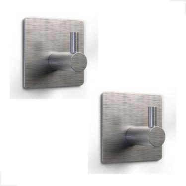 Imagem de Kit 2 gancho inox metal quadrado autoadesivo resistente - VABADUS