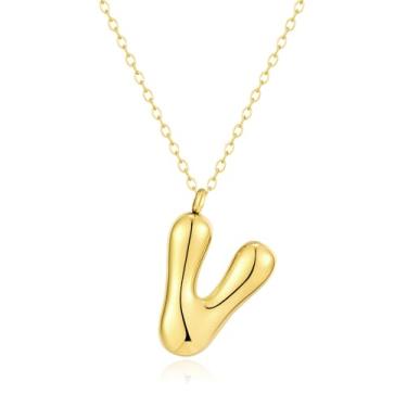 Imagem de Kainier Colar feminino com letra de bolha, pingente colorido com nome do alfabeto, pingente delicado fofo banhado a ouro 14 K, joias para presente.., Aço inoxidável, Sem Pedra Preciosa