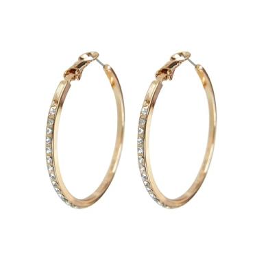 Imagem de Brincos de argola redondos de 4 cm de cristal banhado a ouro 18 k da Navachi