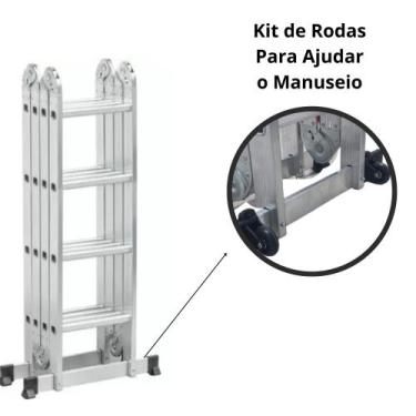 Imagem de Escada Articulada de Aluminio com Rodas 16 Degraus  4,32M - Garden Lif