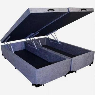 Imagem de Cama Box Baú Bipartido King Size Suede Cinza com Pistões a Gás  - Real