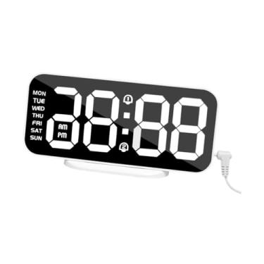 Imagem de Bothyi Despertador digital Decoração do relógio de cabeceira 16.8x4.5x8.5cm Portas USB duplas 3 níveis Brilho para dormitório portátil elegante, Moldura Branca