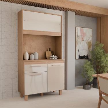 Imagem de Cozinha Compacta Primavera 4 Portas 1 Gaveta Canelato Rústico/Natural Off White - Panorama Móveis