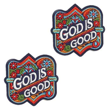 Imagem de 2 peças GOD is Good Funny Hook & Loop Patch Fastener Emblema bordado tático aplique militar removível para roupas, chapéus, jaqueta, mochilas, colete, jeans, fantasia de placa de nylon
