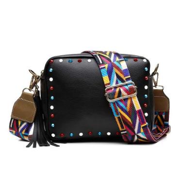 Imagem de Bolsa Feminina 2 Alças Ajustável Removível Preto e Colorida - Alice Mo