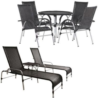 Imagem de Kit 4 Cadeiras Vênus e Mesa Garden, 2 Espreguiçadeiras Catar e Mesa Em