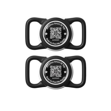 Imagem de ILFINDYOU Pacote com 2 porta-coleira AirTag impermeável para Apple Tracker QR Code capa preta
