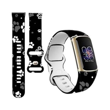 Imagem de PLKTJOSA Compatível com Charge 6/Charge 5 para mulheres e homens, pulseiras elásticas ajustáveis, pulseira esportiva respirável macia à prova d'água e rastreador de saúde (linda estrela de pata de