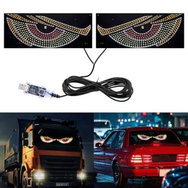 Imagem de Koongloong Luz de olho de diabo para para-brisa LED luzes de olho de demônio grande para janela traseira de carro Turck sinal de luz USB grande piscando engraçado vermelho frio amarelo branco