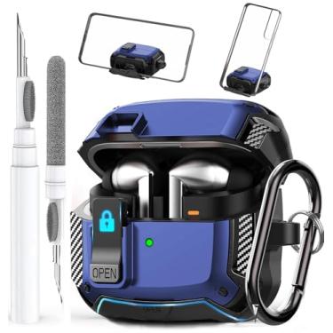 Imagem de Capa para Galaxy Buds 3 Pro/3/3 FE com suporte de telefone e clipe de bloqueio, à prova de choque para Samsung Galaxy Buds 3 FE/3/3 Pro, capa rígida protetora com mosquetão e kit de limpeza para