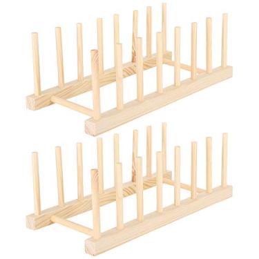 Imagem de Rack de armazenamento de prato QANYEGN, suporte de armazenamento de escorredor de secagem, suporte de prato de madeira para armário de cozinha