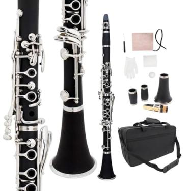 Imagem de WUQIMUSC Clarinete profissional de madeira de ebonite niquelado chaves com barris, acessórios de palheta, som agradável, estojo durável (akey-clarinete)